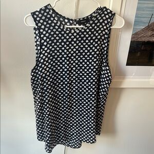 Theory Navy and White Silk Sleeveless Top